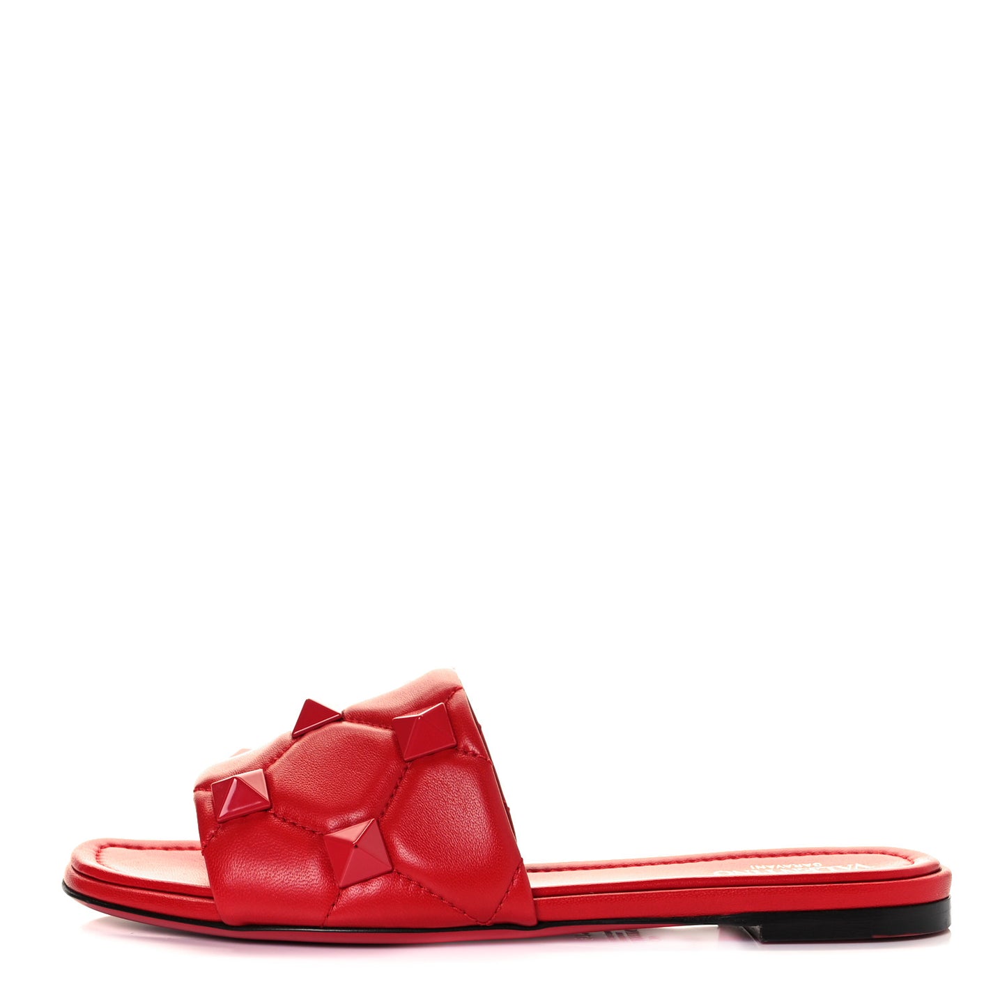 Nappa Monochrome Roman Stud Flat Slide Sandals 37.5 Rouge Pur