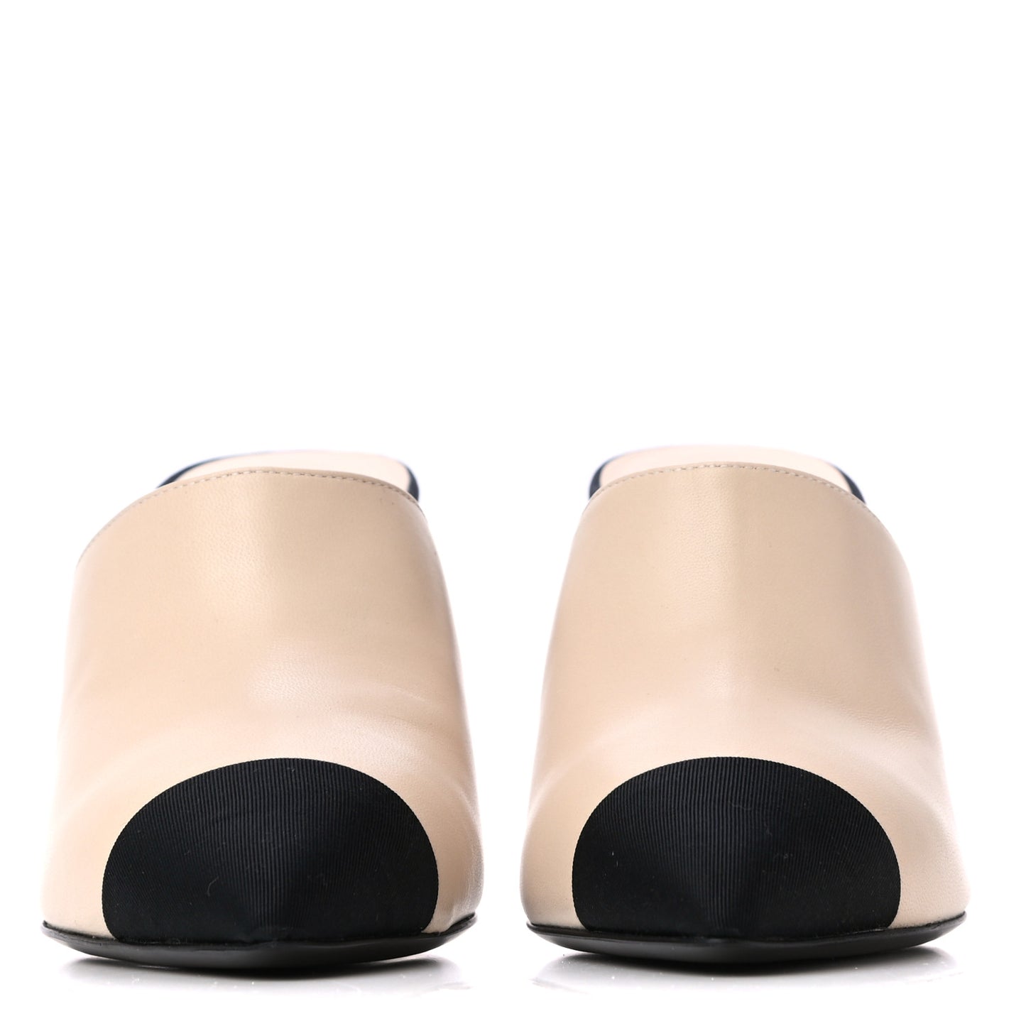 Lambskin Grosgrain Cap Toe Pearl Mule 35.5 Beige Black