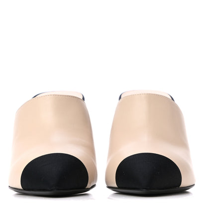 Chanel Lambskin Grosgrain Cap Toe Pearl Mule 35.5 Beige Black 3 of 9
