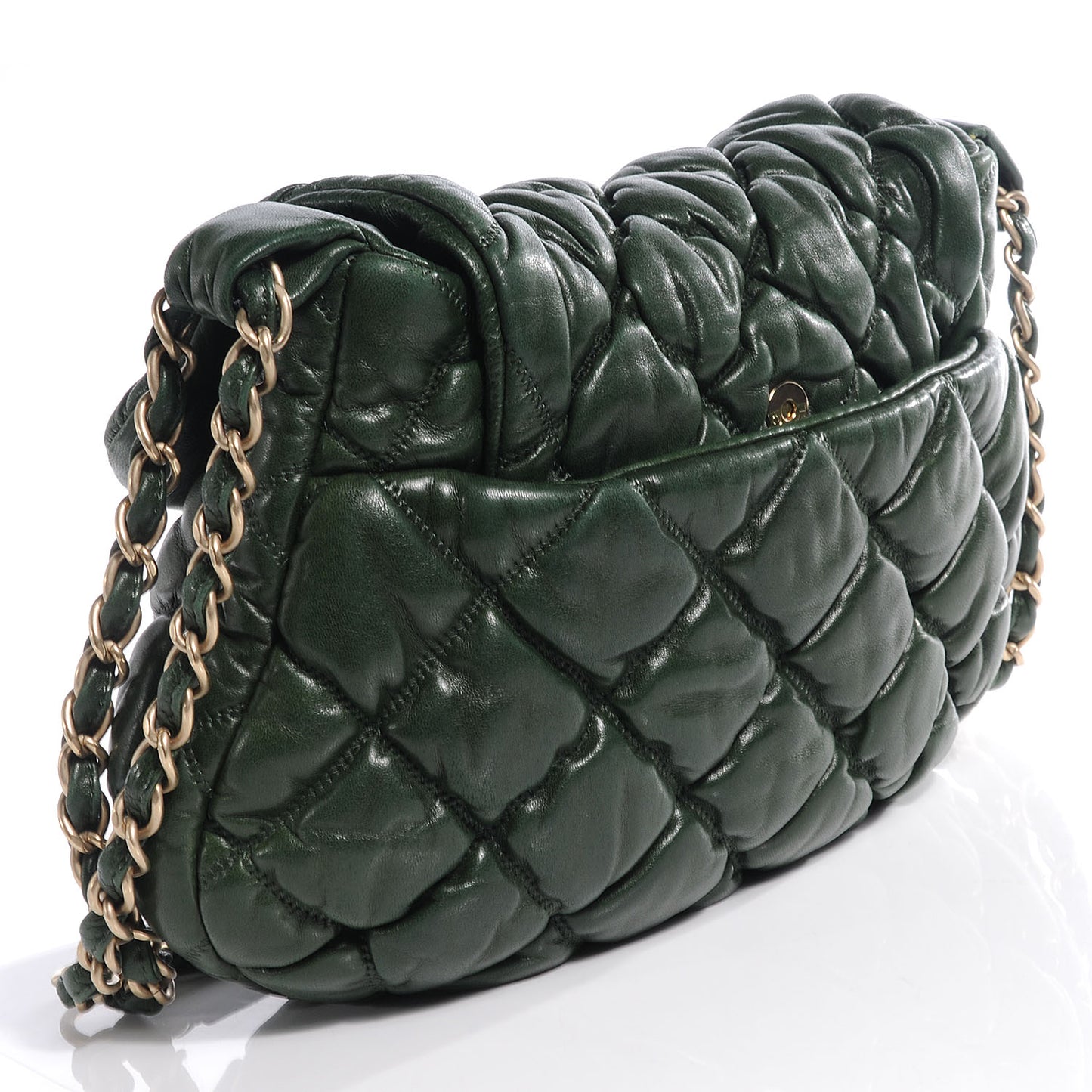 Lambskin Bubble Quilt Flap Bag Green