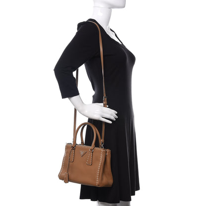 Prada City Calf Mini Hand Stitched Galleria Double Zip Tote Caramel 2 of 18