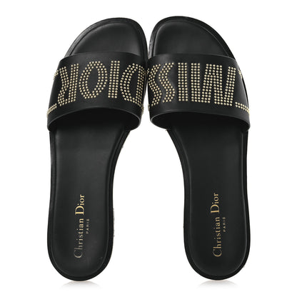 Christian Dior Calfskin Studded Dway Slide Sandals 39.5 Black 2 of 15