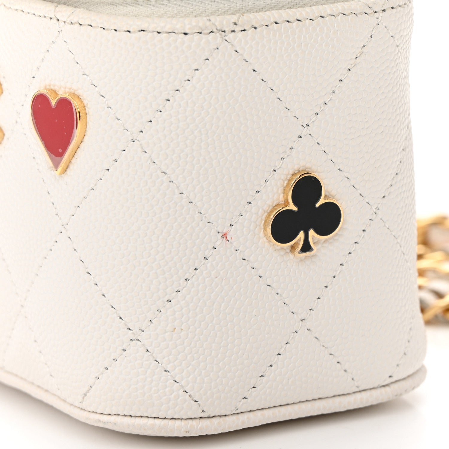 Chanel Caviar Quilted Enamel Coco Casino Mini Vanity Case With Chain White 13 of 17