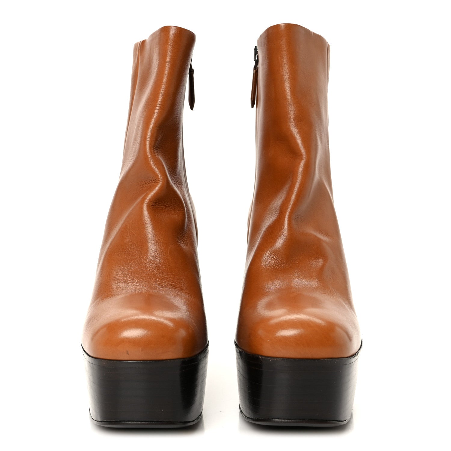 Prada Vitello Platform Ankle Booties 37.5 Cognac 3 of 9