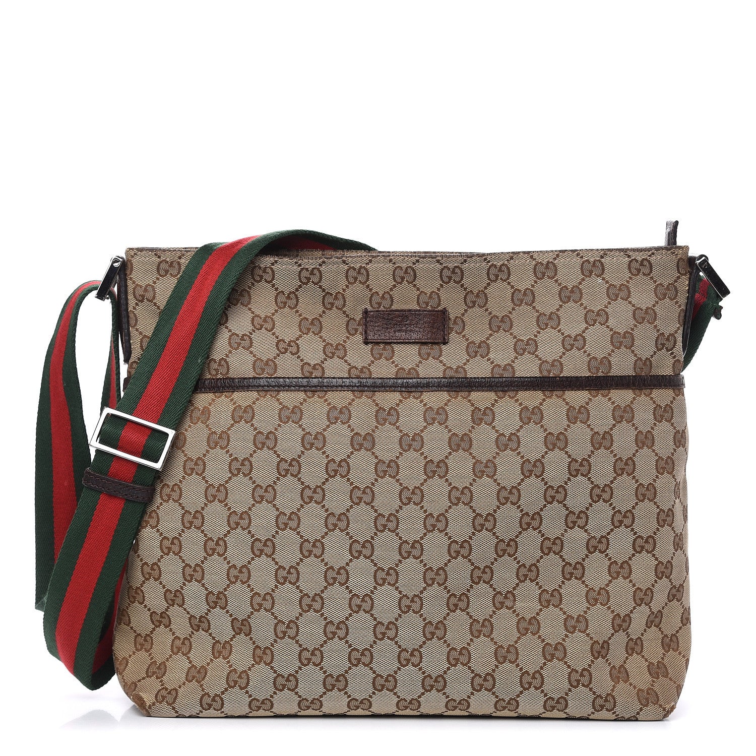 Gucci Monogram Web Medium Flat Messenger Bag Brown 1 of 17
