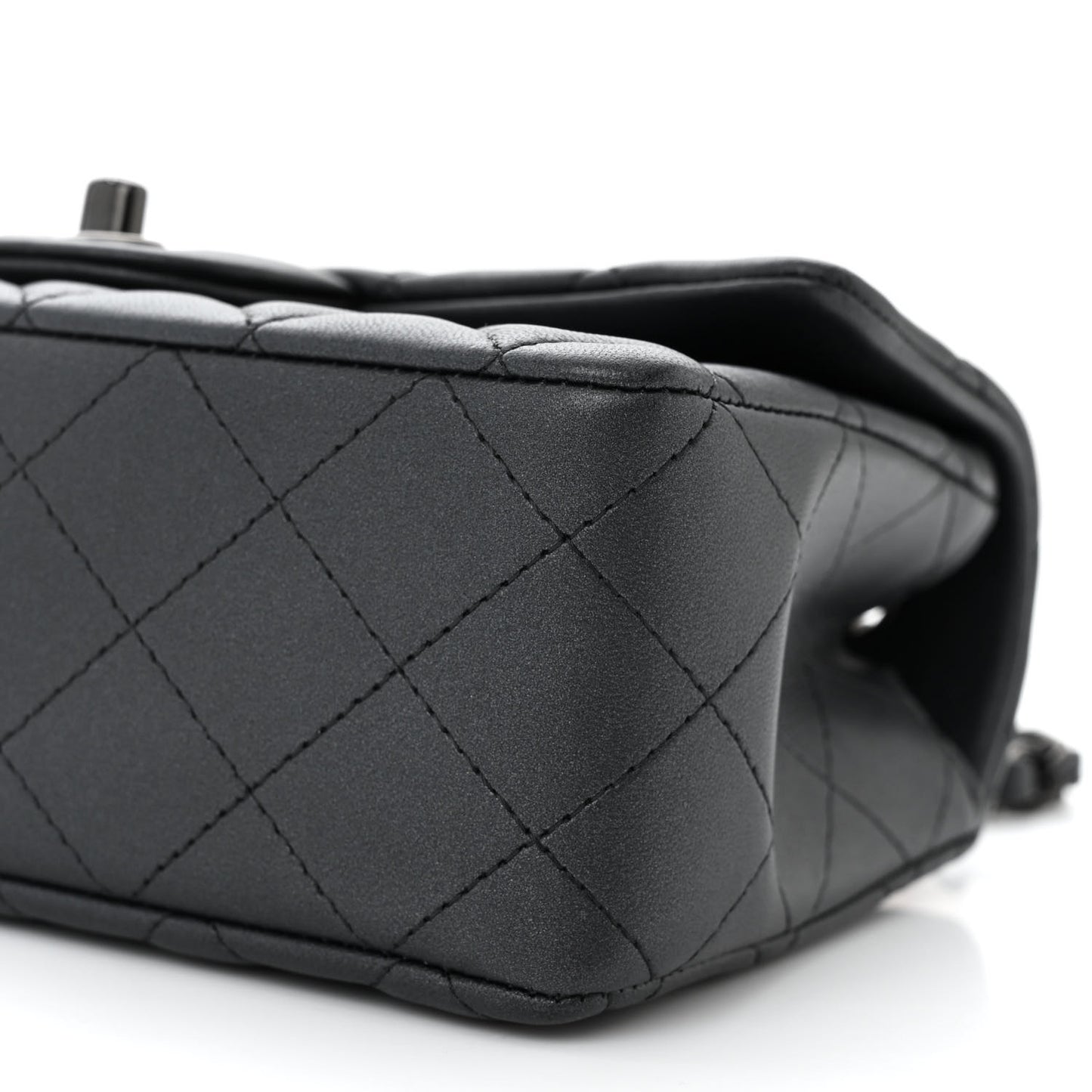 Pearly Lambskin Quilted Mini Rectangular Flap So Black