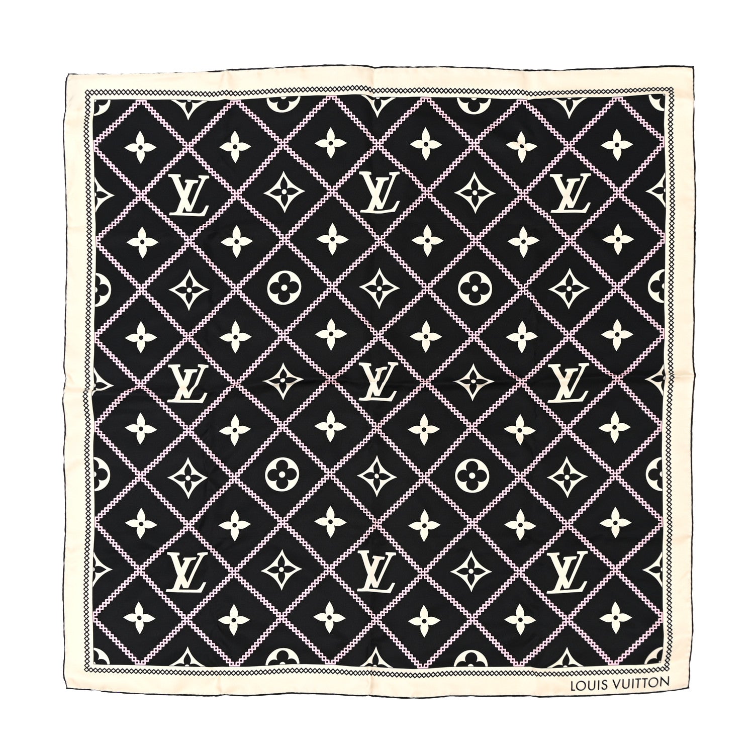 Louis Vuitton Silk Monogram Croisillon Scarf Black 1 of 10