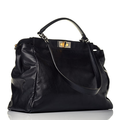 Fendi Vitello Suede Large Peekaboo Iconic Satchel Black 3 of 8