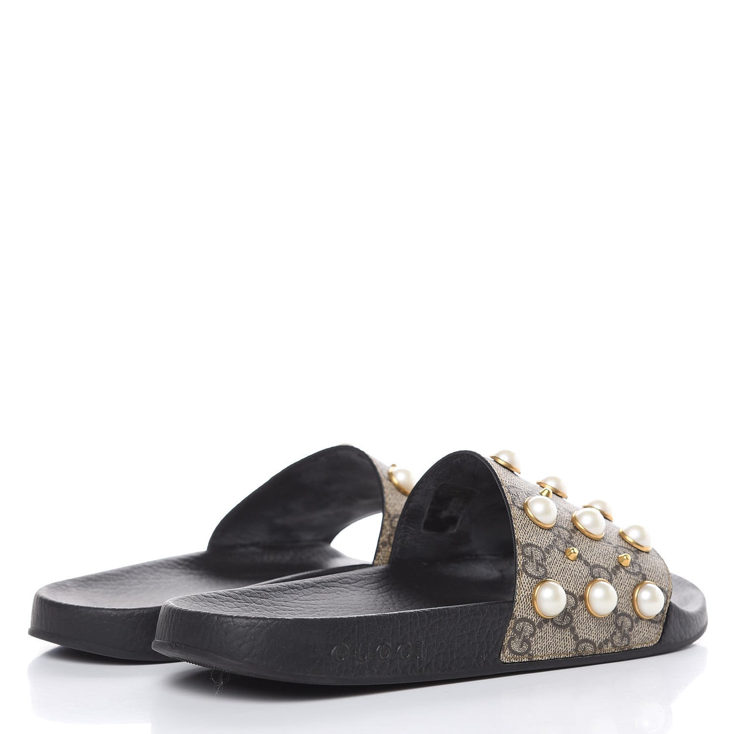 GG Supreme Monogram Pearls Womens Slide Sandals 40 Beige