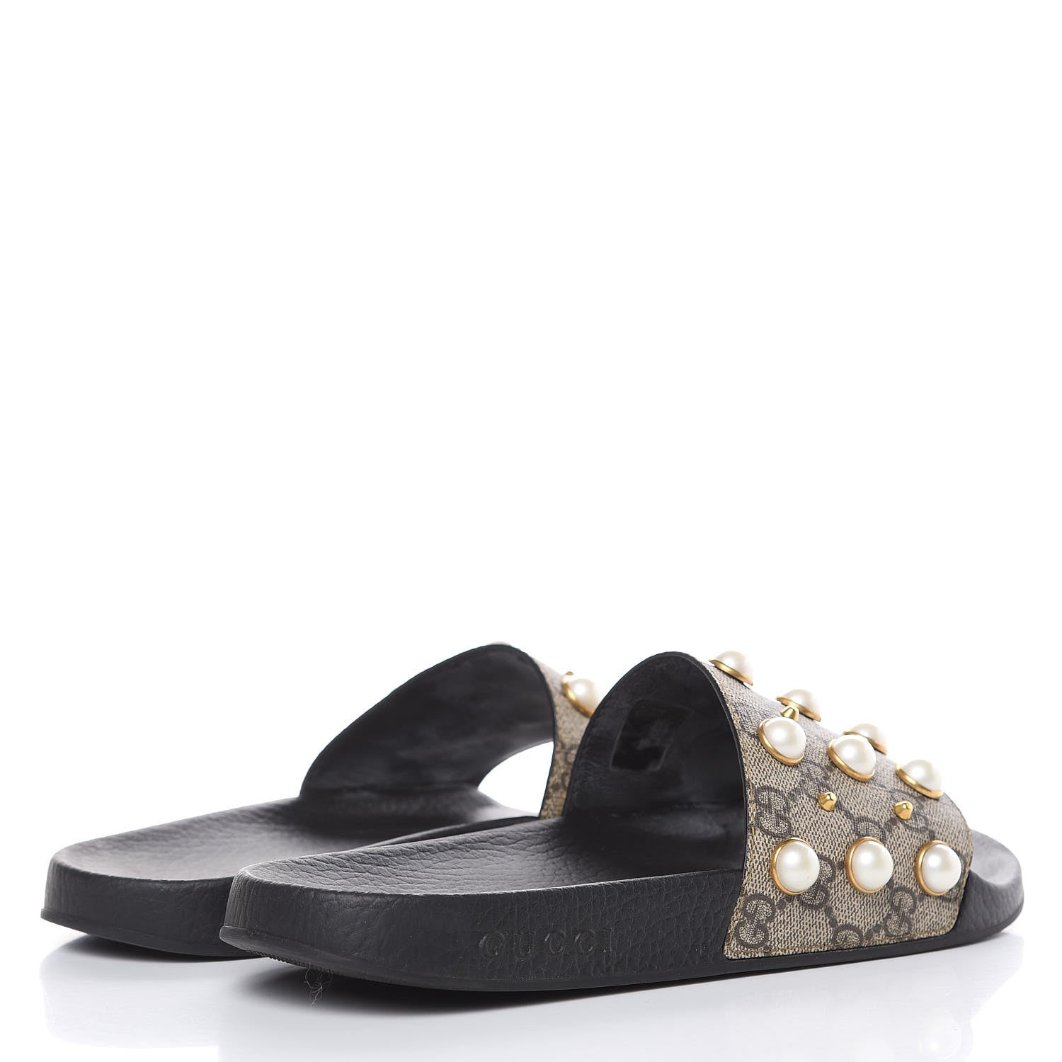 Gucci GG Supreme Monogram Pearls Womens Slide Sandals 40 Beige 4 of 8