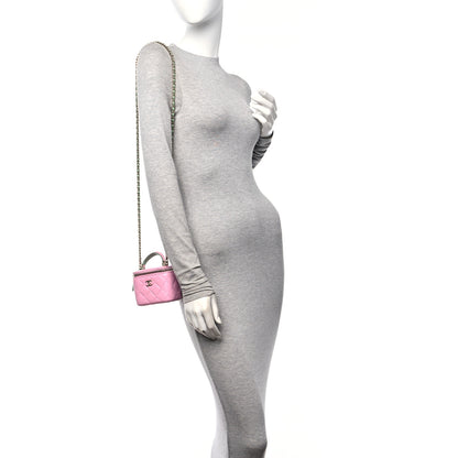 Chanel Lambskin Quilted Top Handle Mini Vanity Case With Chain Pink Green 2 of 10