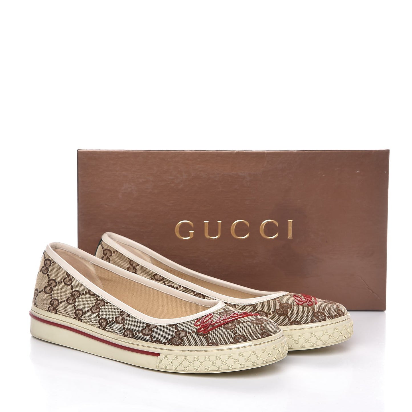 Monogram Script Web Flats 38 Beige Ebony