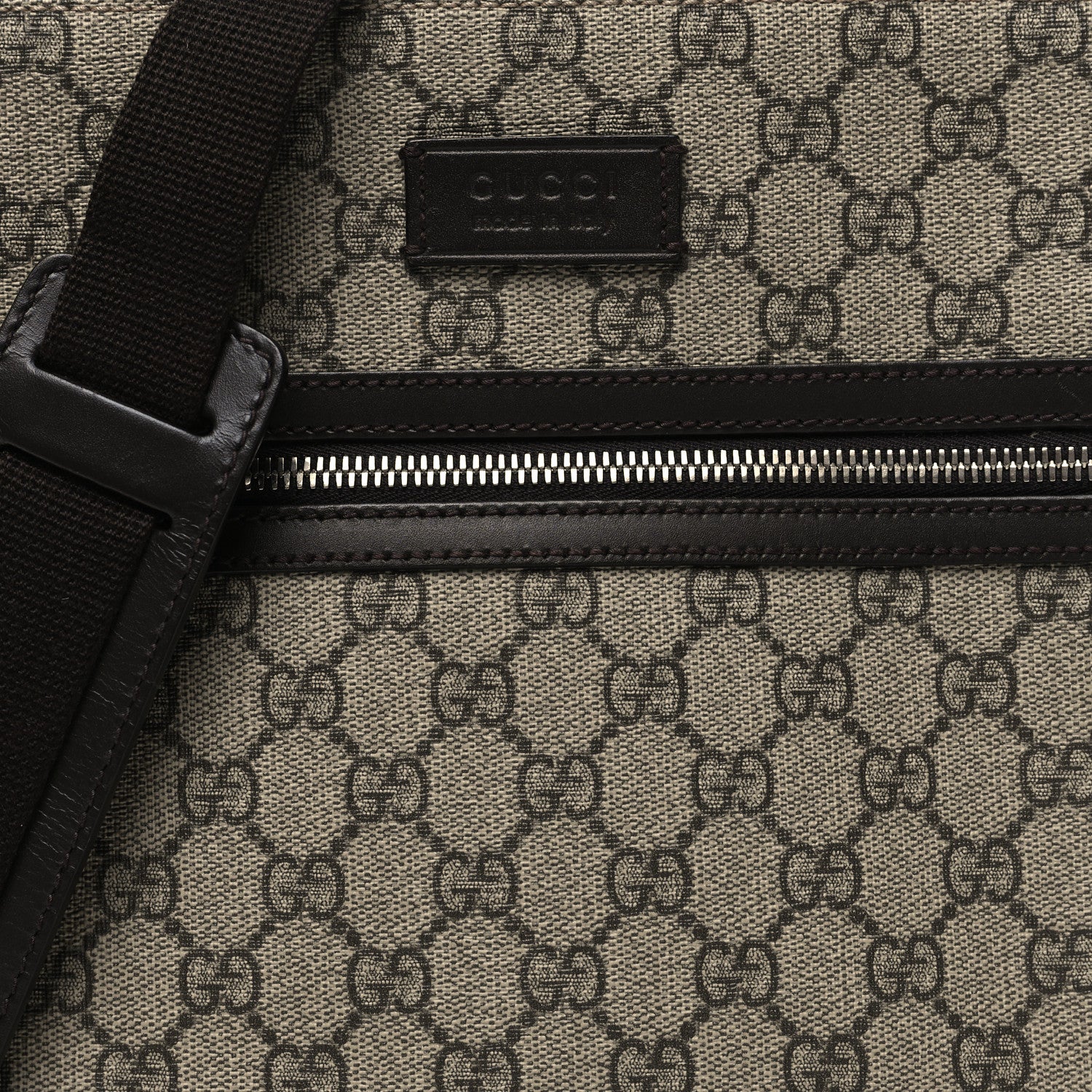 Gucci GG Supreme Monogram Selleria Calfskin Small Flat Messenger Bag Beige Ebony Cocoa Marrone Scuro 8 of 10