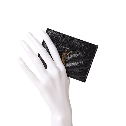 Saint Laurent Grain De Poudre Matelasse Chevron Monogram Credit Card Case Black 2 of 9