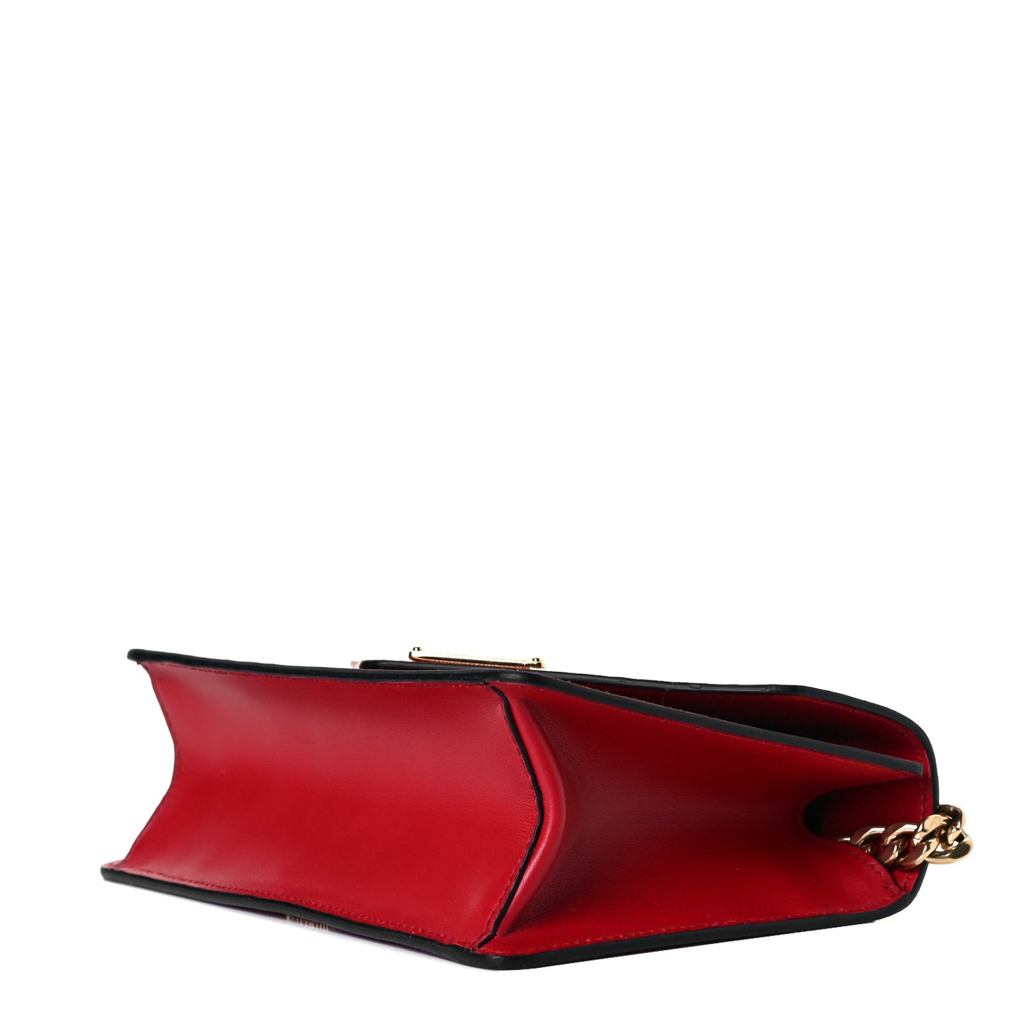 Saffiano Soft Calfskin Metal Triangle Logo Envelope Chain Shoulder Bag Fuoco