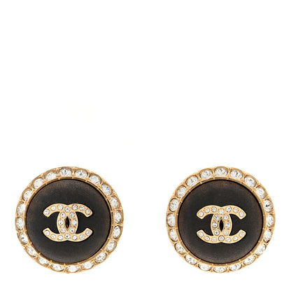 Chanel Metal Wood Crystal CC Round Earrings Gold Brown 1 of 4