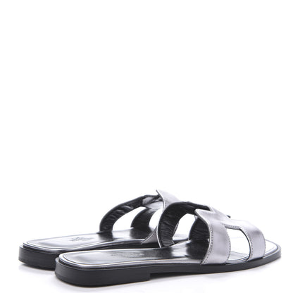 Hermes Metallic Nappa Oran Sandals 36 Argent 4 of 7