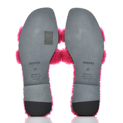 Hermes Woolskin Oran Sandals 37 Rose Fuchsia 5 of 12