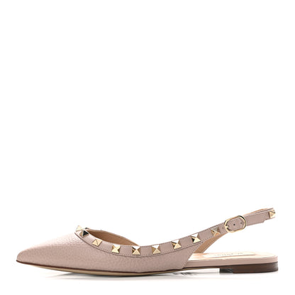 Valentino Garavani Pebbled Calfskin Rockstud Slingback Flats 36.5 Poudre 1 of 12