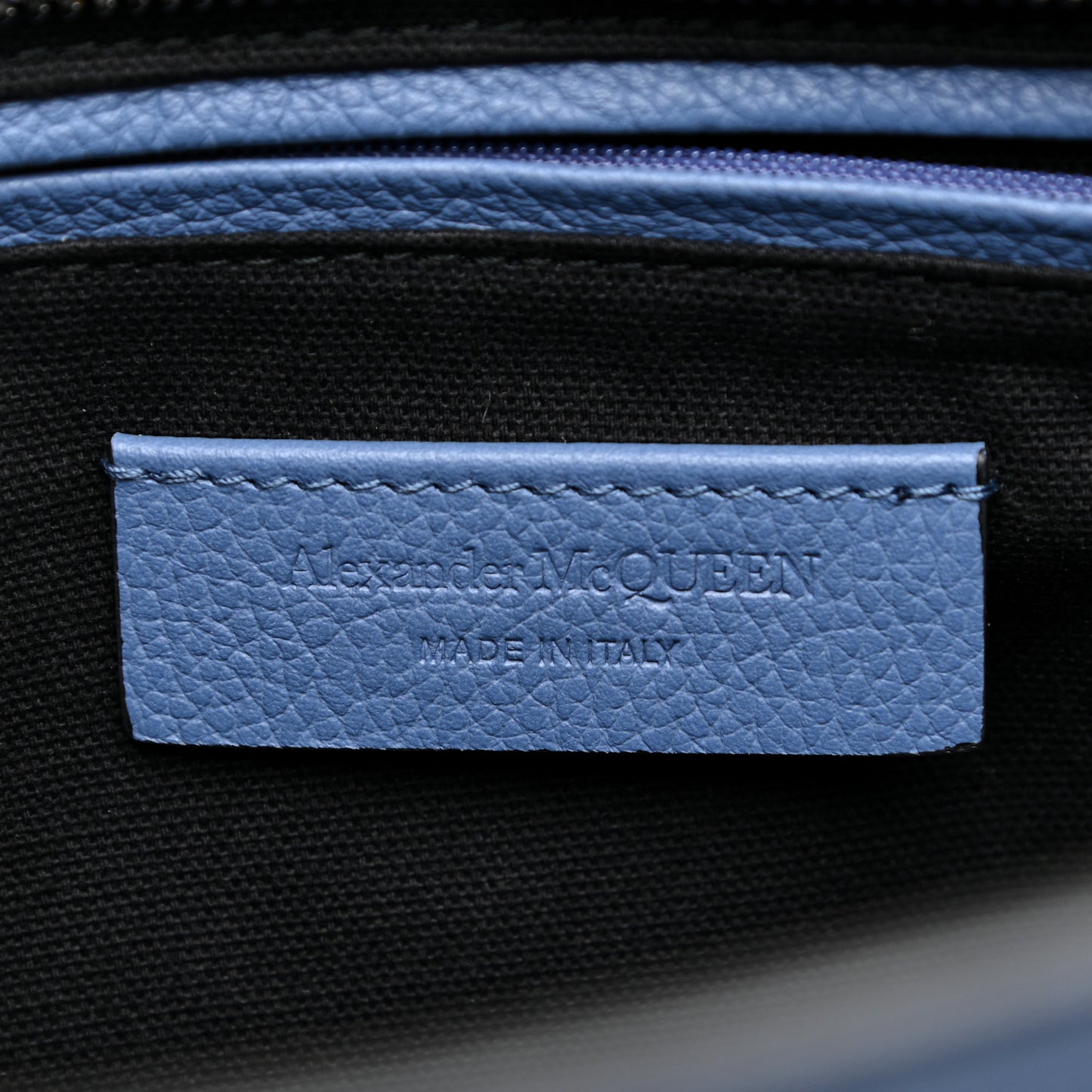Pebbled Calfskin Small Skull Padlock Zip Around Tote Blue