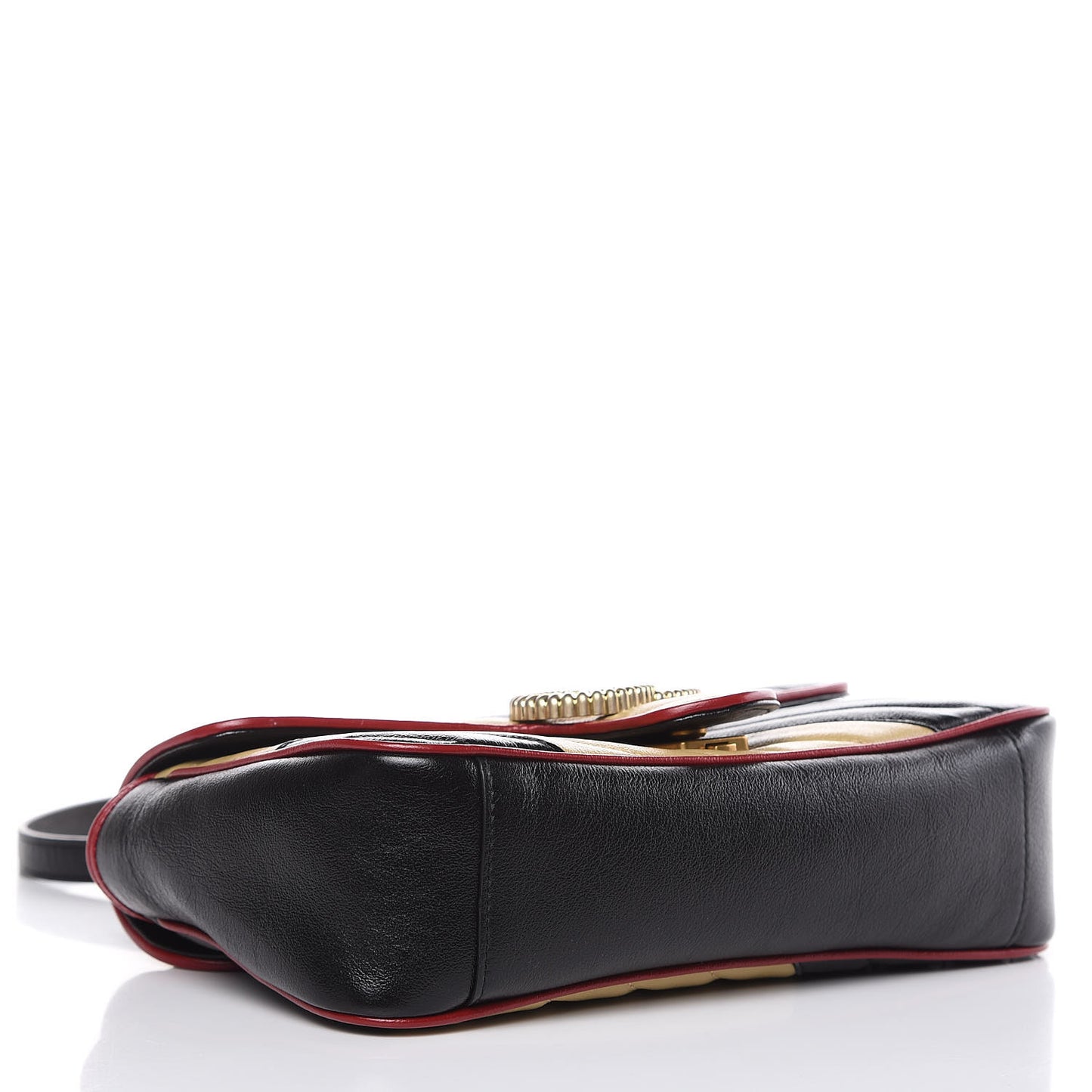 Vintage Effect Calfskin Matelasse Diagonal Striped Small Torchon GG Marmont Shoulder Bag Black Beige