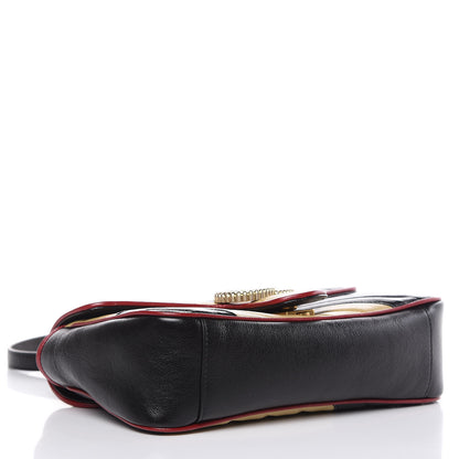 Gucci Vintage Effect Calfskin Matelasse Diagonal Striped Small Torchon GG Marmont Shoulder Bag Black Beige 4 of 9