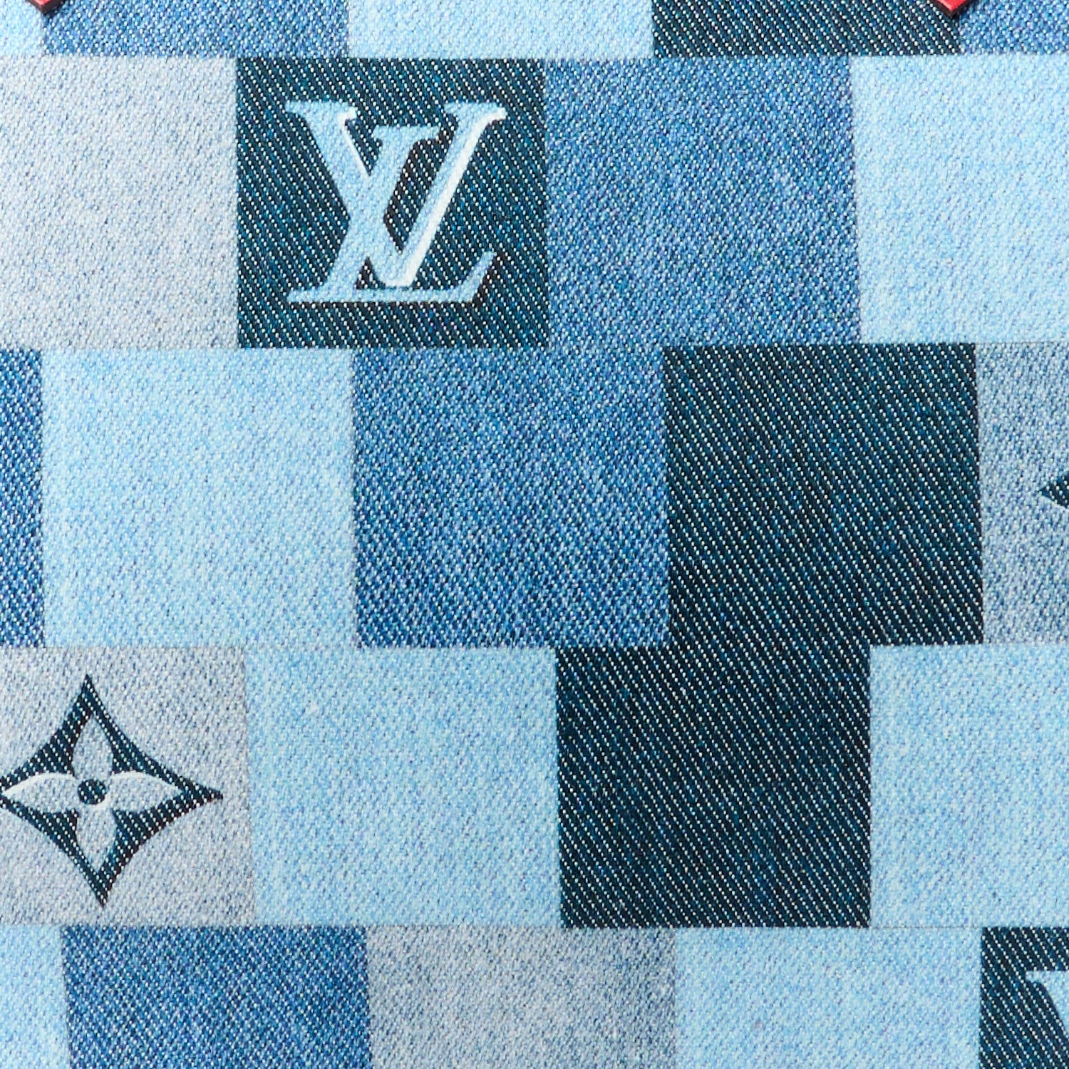 Louis Vuitton Denim Damier Monogram Patchwork Speedy Bandouliere 30 Blue Rouge 8 of 10