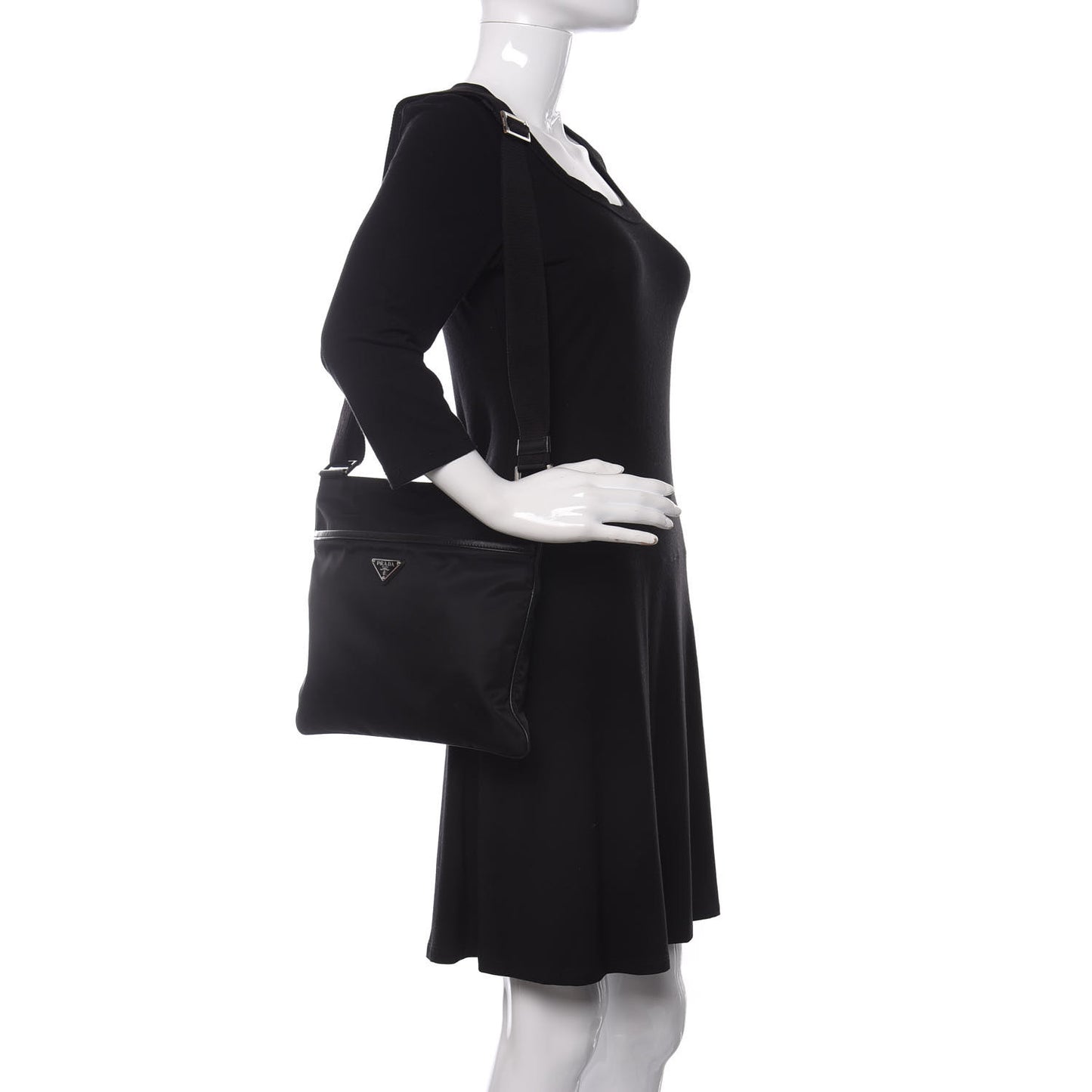 Tessuto Nylon Saffiano Flat Messenger Bag Black