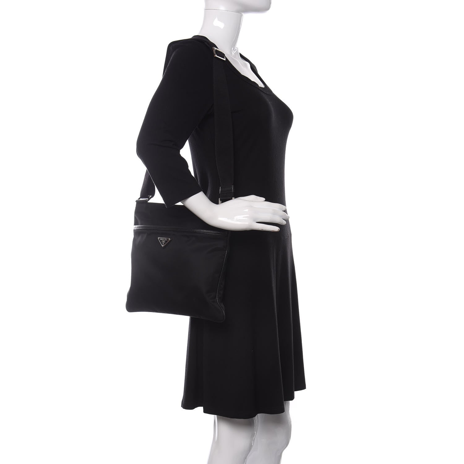 Prada Tessuto Nylon Saffiano Flat Messenger Bag Black 2 of 10