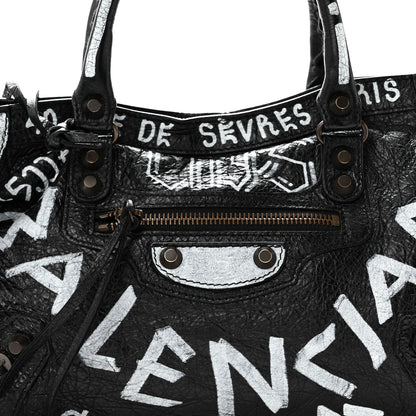 Balenciaga Agneau Classic Hardware Graffiti All Over S City Black Black 9 of 11