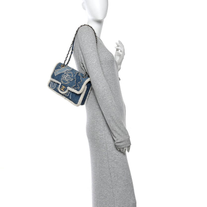 Chanel Denim Shearling Hieroglyph Flap Blue 2 of 11