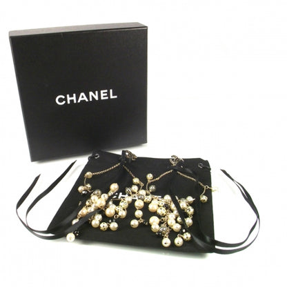 Chanel CC Pearl Hoop Ribbon Earrings Black White 2 of 5