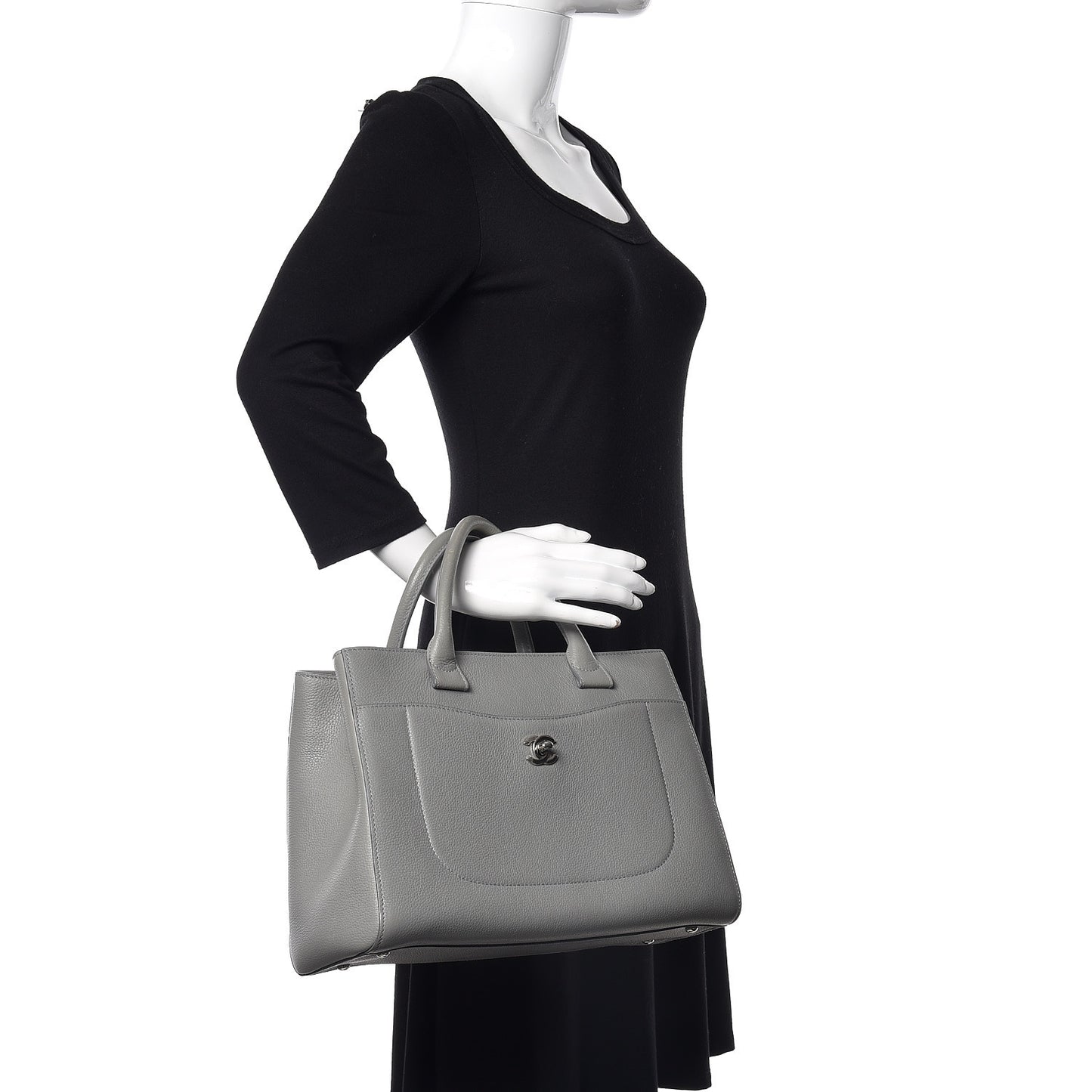 Grained Calfskin Small Neo Executive Shopper Tote Grey