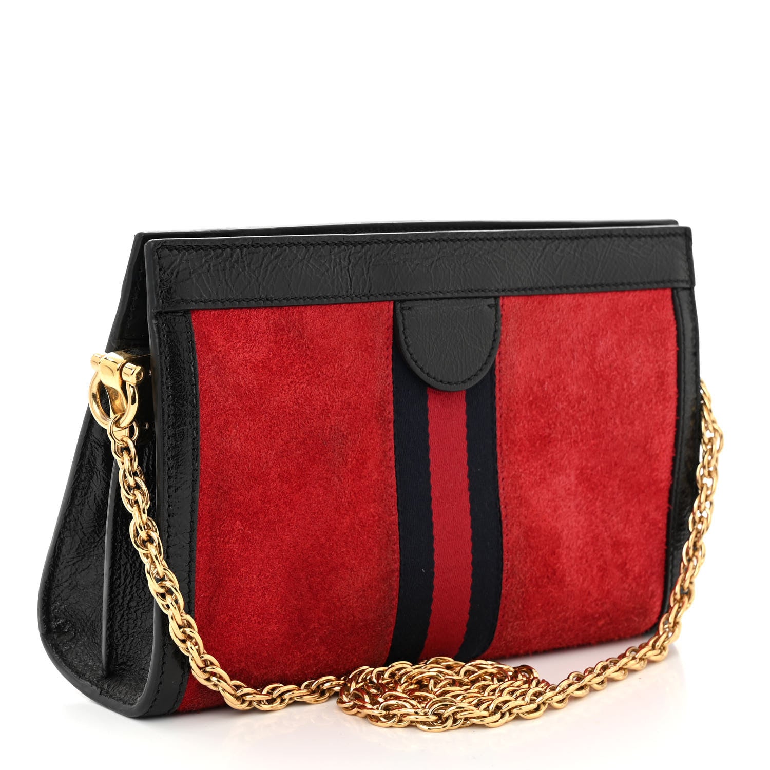 Gucci Suede Patent Web Small Ophidia Chain Shoulder Bag Hibiscus Red Black 3 of 11
