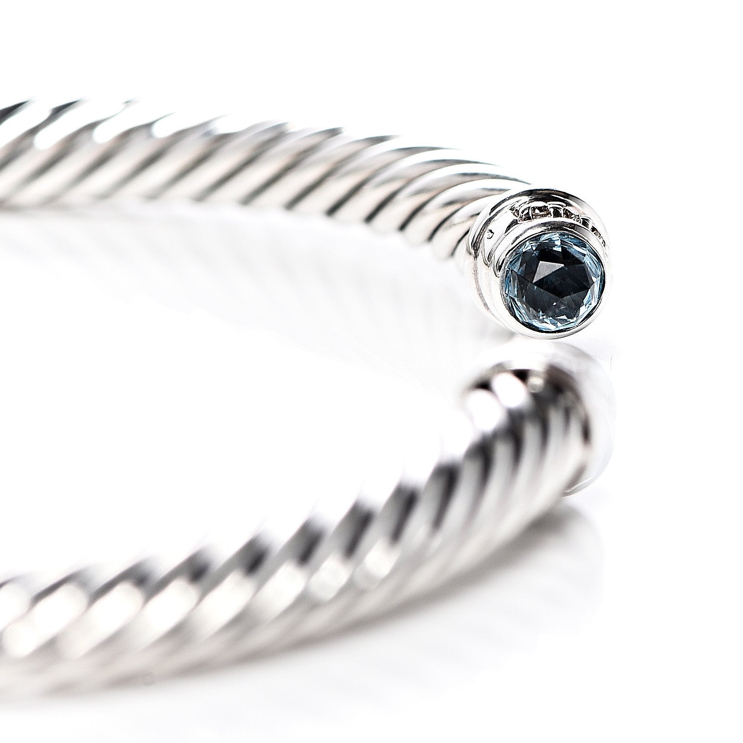 David Yurman Sterling Silver Diamond Blue Topaz 5mm Cable Classics Bracelet 6 of 6