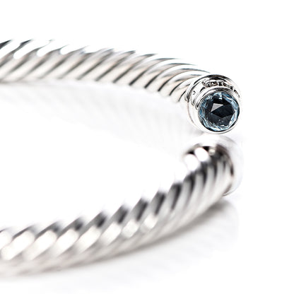 David Yurman Sterling Silver Diamond Blue Topaz 5mm Cable Classics Bracelet 6 of 6