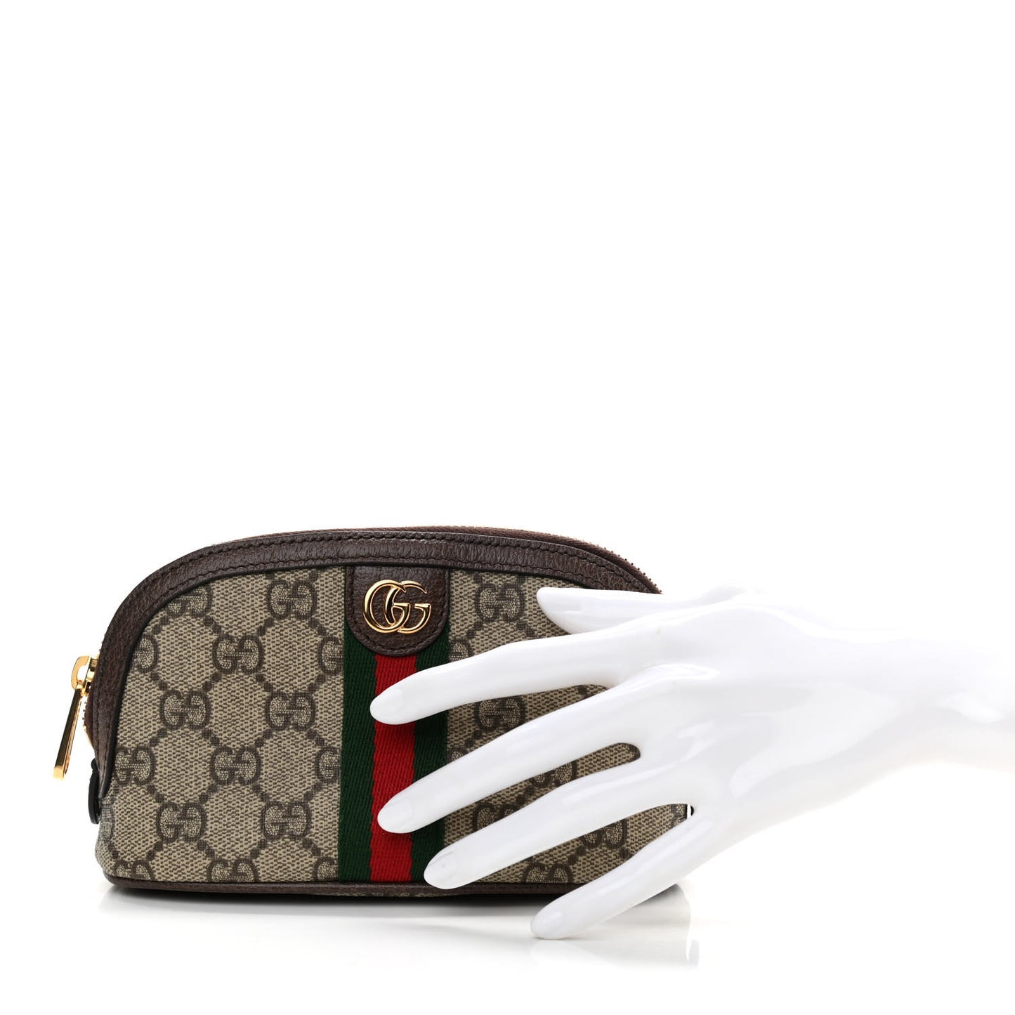 GG Supreme Monogram Textured Calfskin Web Medium Ophidia Cosmetic Case Beige Ebony New Acero