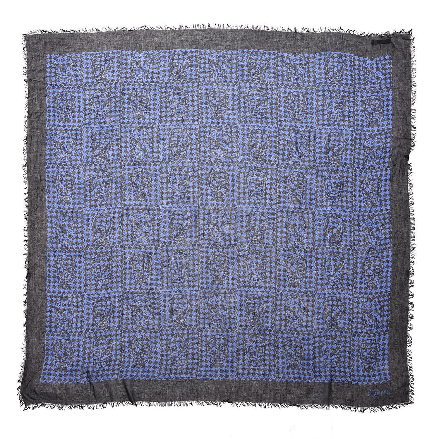 Alexander McQueen Modal Silk Skull Scarf Black Blue 1 of 4