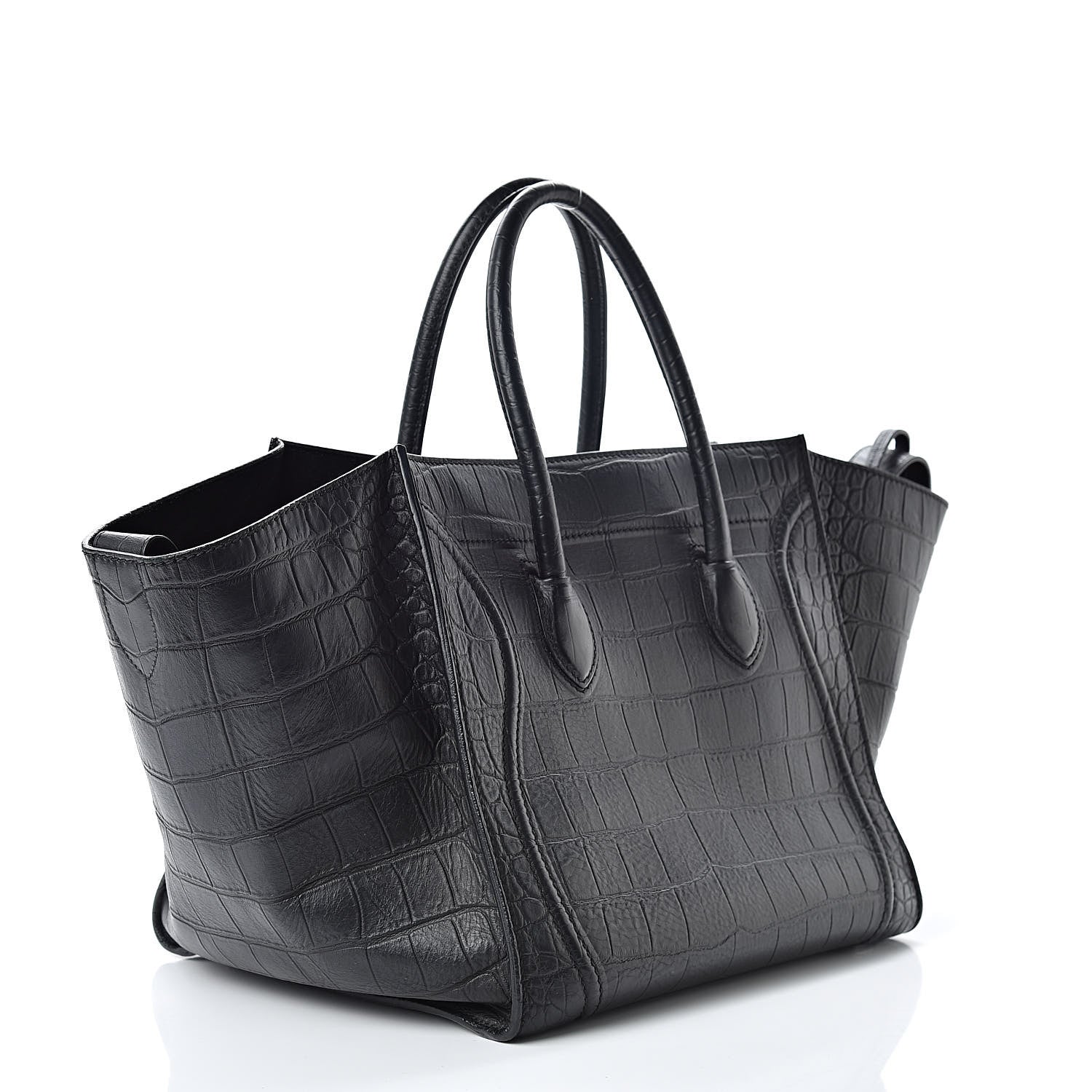 Celine Crocodile Embossed Calfskin Medium Phantom Luggage Black 3 of 15