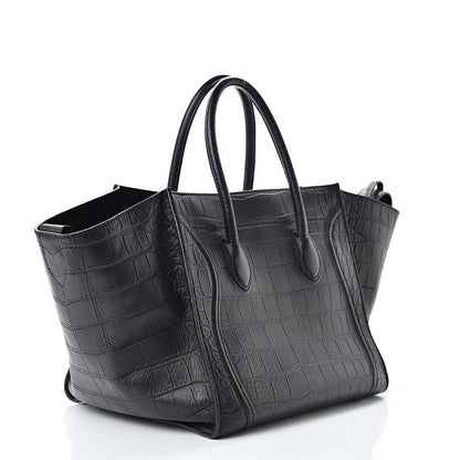Celine Crocodile Embossed Calfskin Medium Phantom Luggage Black 3 of 15