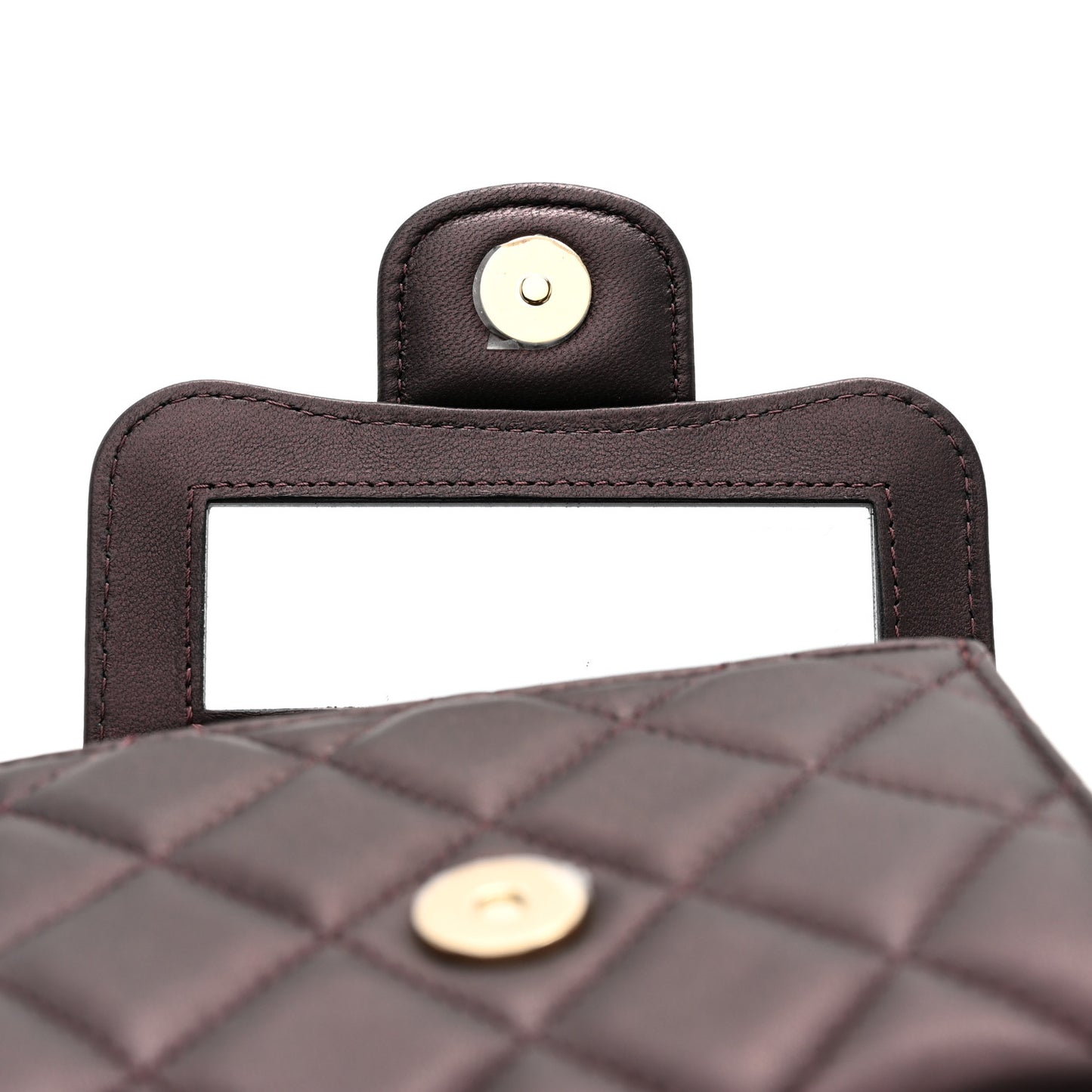 Iridescent Lambskin Quilted Top Handle Clutch With Chain Burgundy
