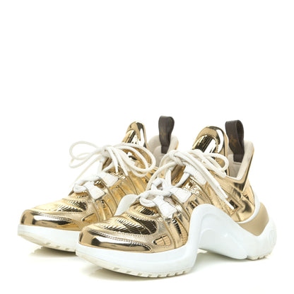 Louis Vuitton Metallic Calfskin Technical Nylon LV Archlight Sneakers 36.5 Gold White 3 of 24