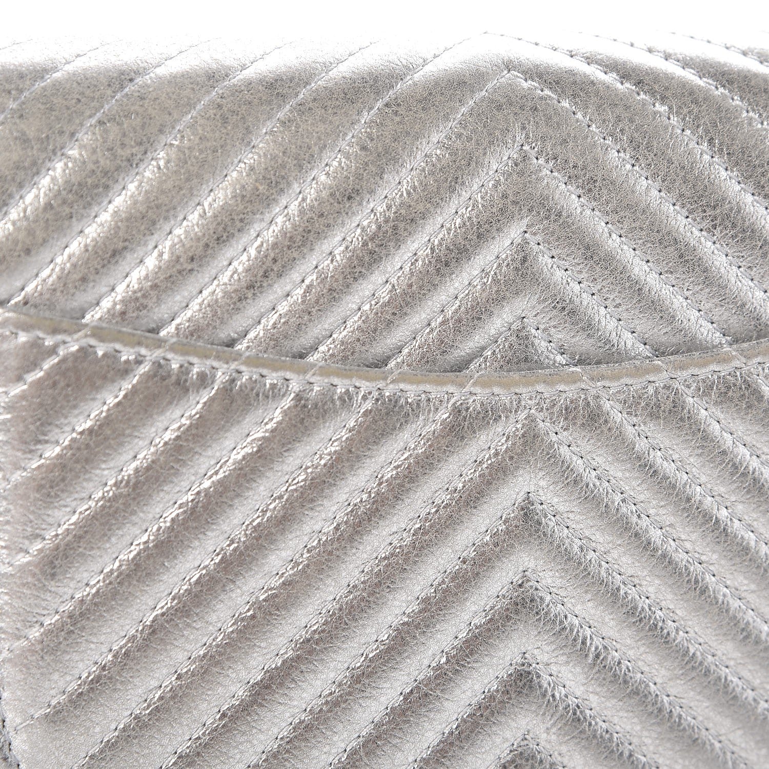 Chanel Metallic Lambskin Chevron Wallet On Chain WOC Silver 10 of 13