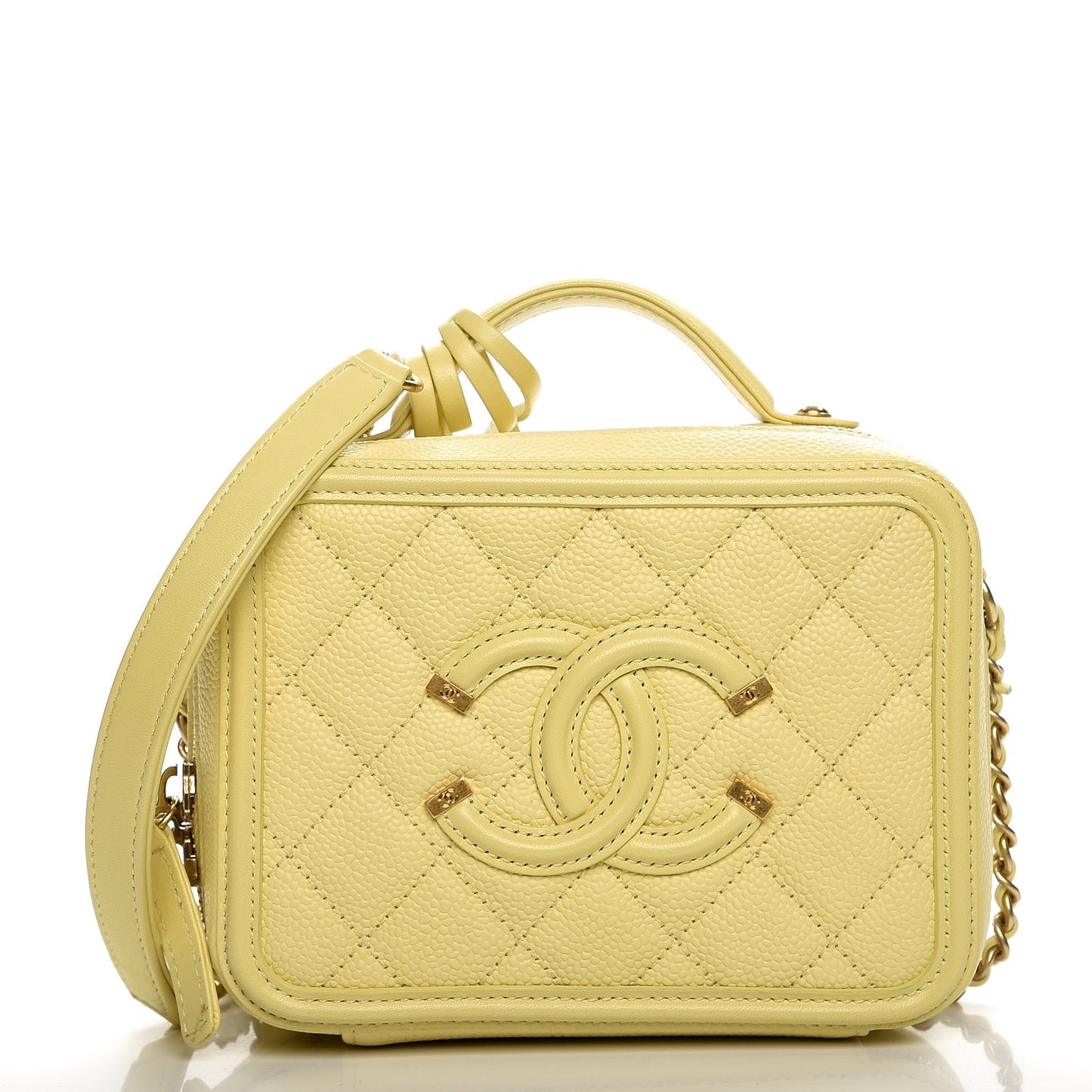 Caviar Quilted Small CC Filigree Vanity Case Yellow