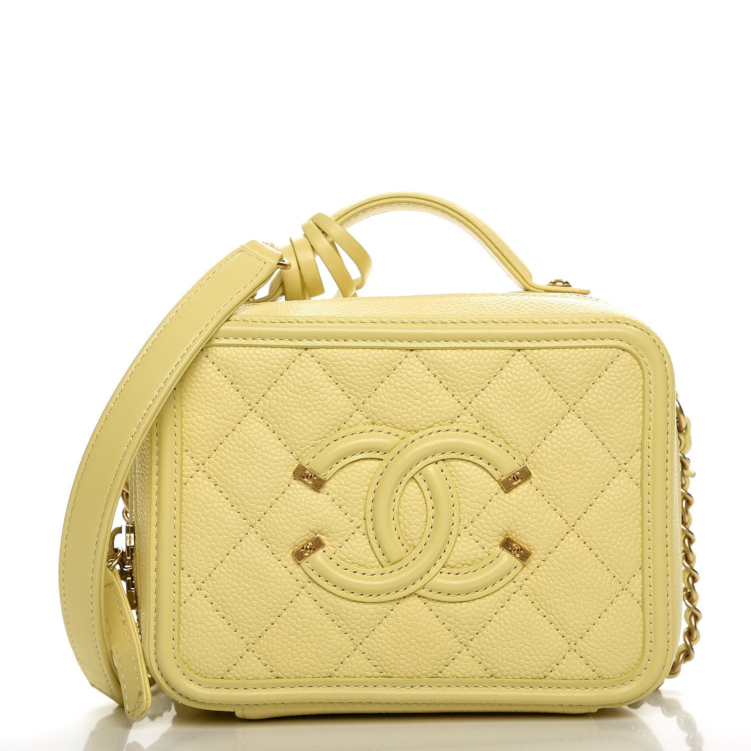 Chanel Caviar Quilted Small CC Filigree Vanity Case Yellow 8 of 9