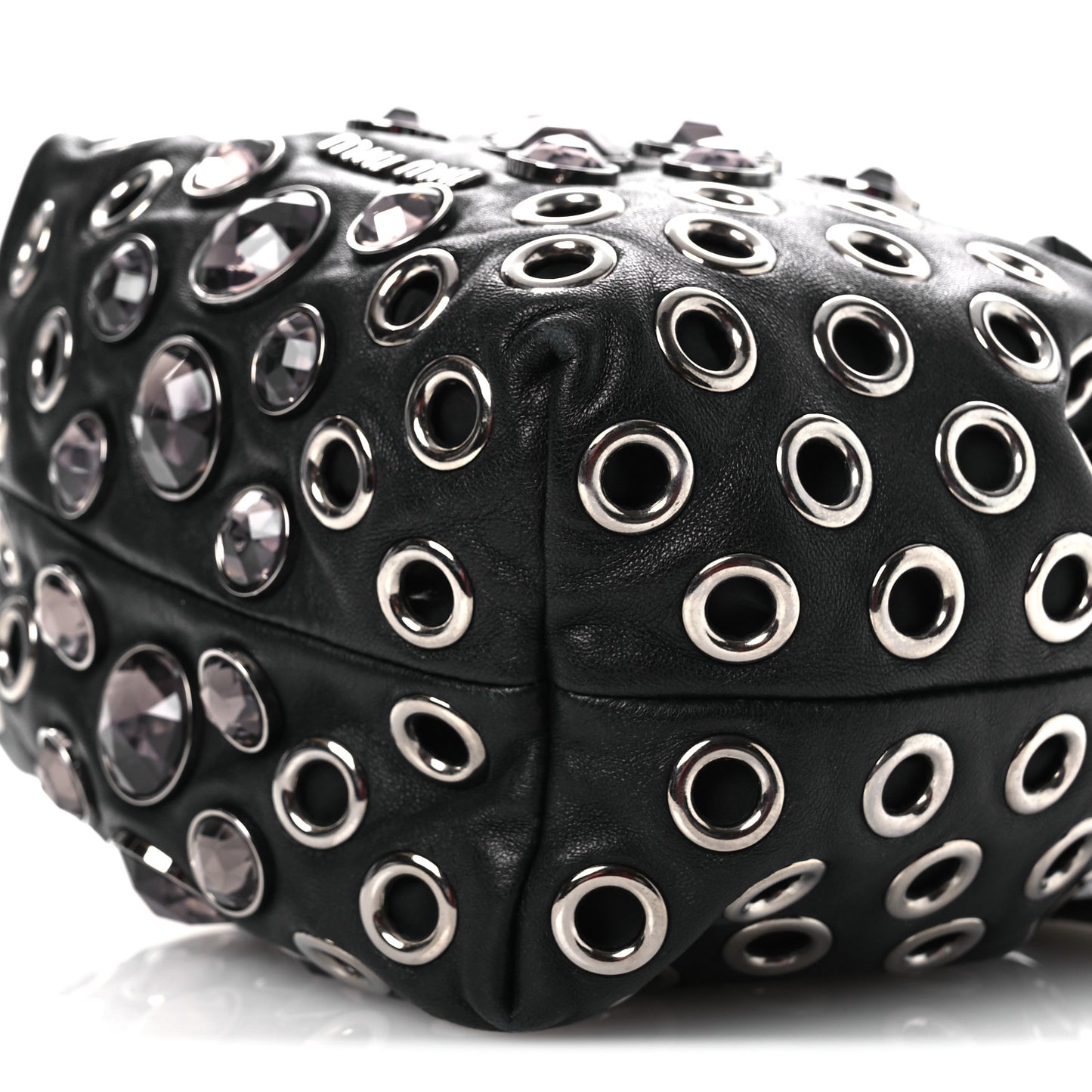 Nappa Jeweled Grommet Starlight Bucket Bag Black