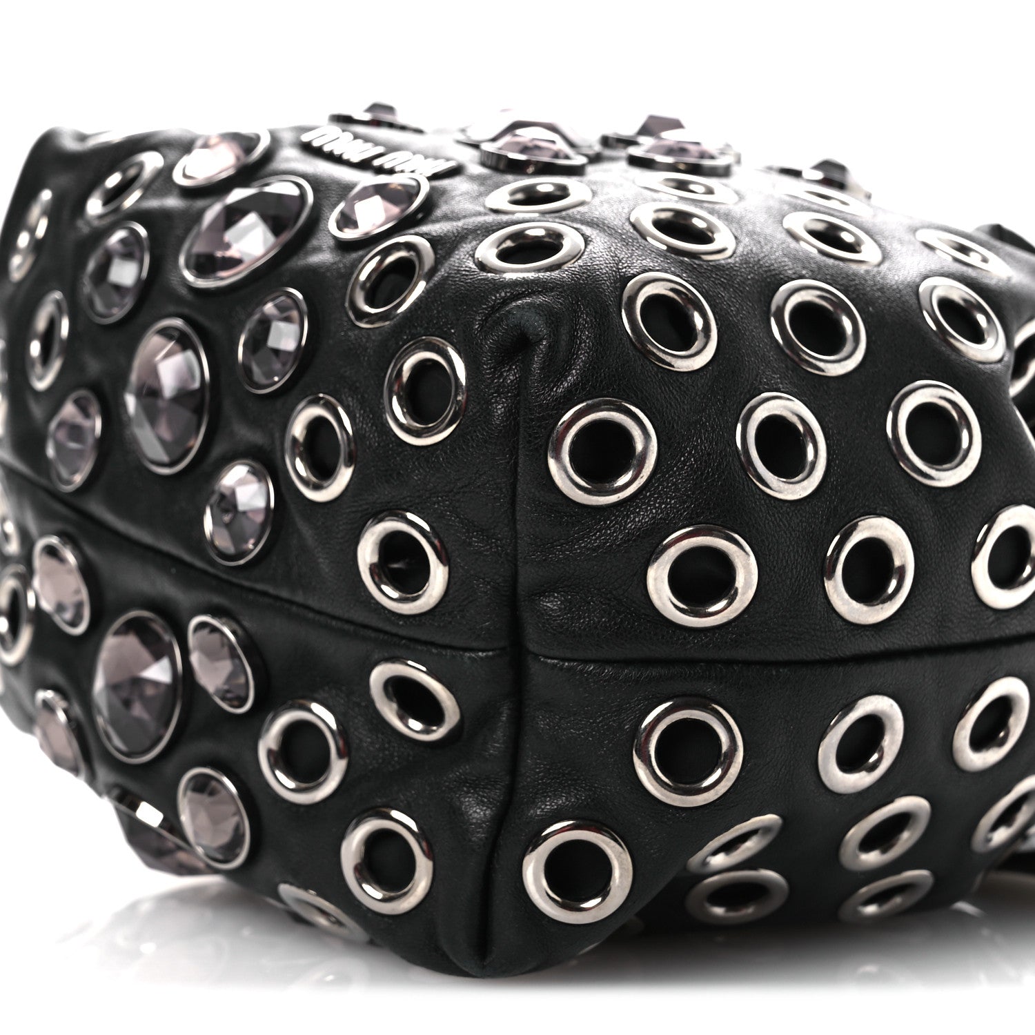 Miu Miu Nappa Jeweled Grommet Starlight Bucket Bag Black 11 of 15