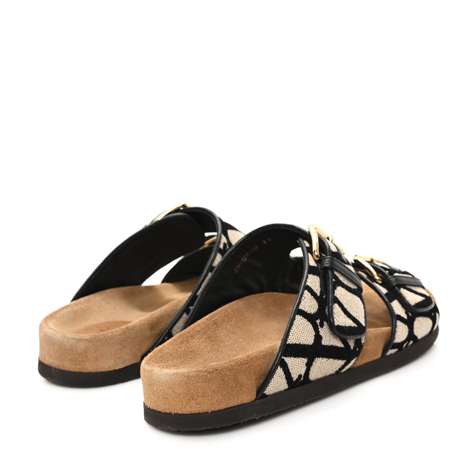 Valentino Garavani Toile Iconographe Vlogo Slide Sandals 38 Naturale Black Fondant 5 of 11