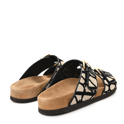 Valentino Garavani Toile Iconographe Vlogo Slide Sandals 38 Naturale Black Fondant 5 of 11