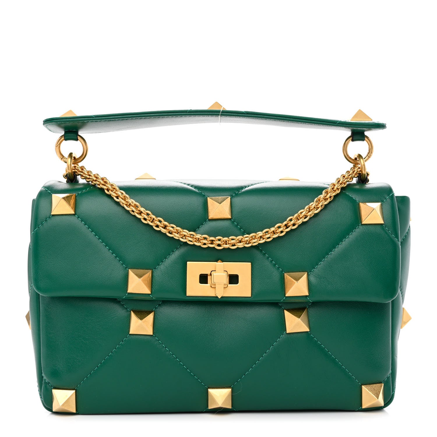 Valentino Garavani Nappa Large Roman Stud Shoulder Bag Jungle 1 of 9